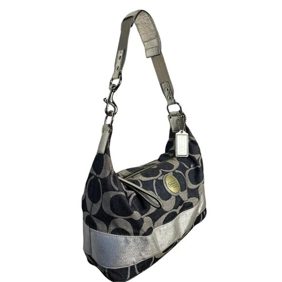 Coach Carley Signature Sufflette Denim & Leather handbag & glitter stripe accent - Picture 3 of 15